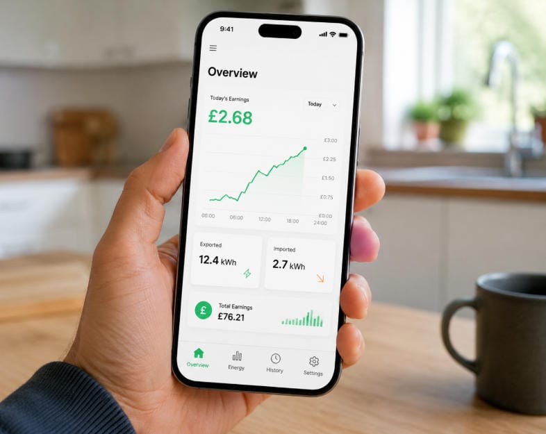 Octopus Energy Solar Payments App Smart Meter Tracking - The Photovoltaics Smartphone app tracking Octopus Energy solar payments and export earnings via a smart meter