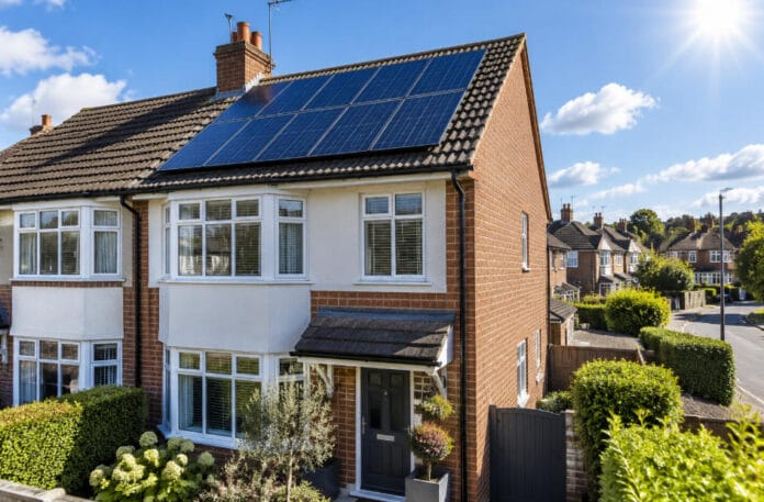 Octopus Energy Solar Payments UK Household Rooftop Solar panels on a UK house roof generating income through Octopus Energy solar payments